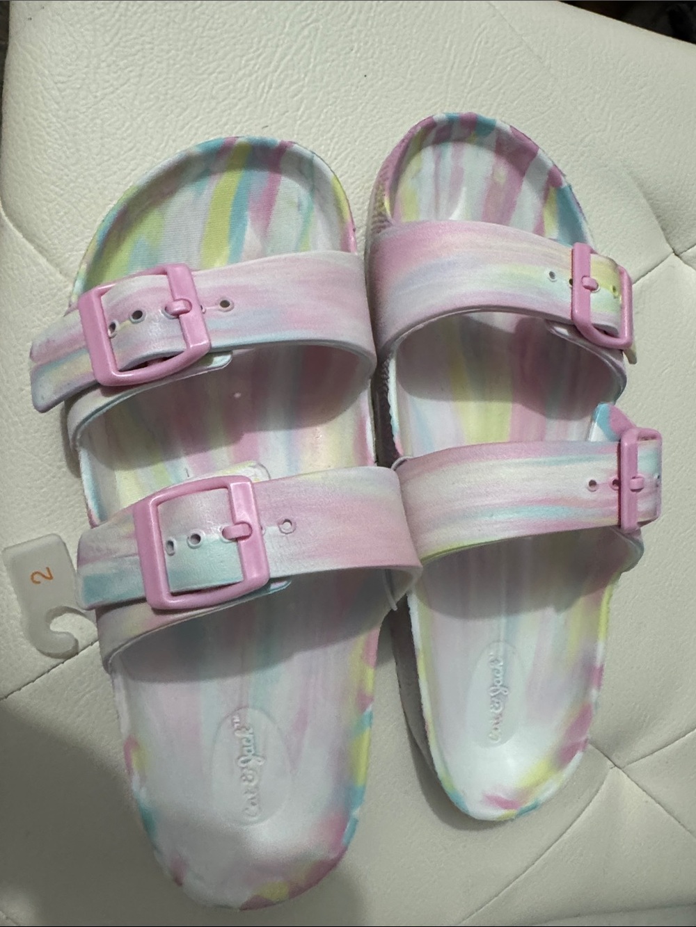 Kids Pastel Tie-Dye Slide Sandals with Pink Buckles
